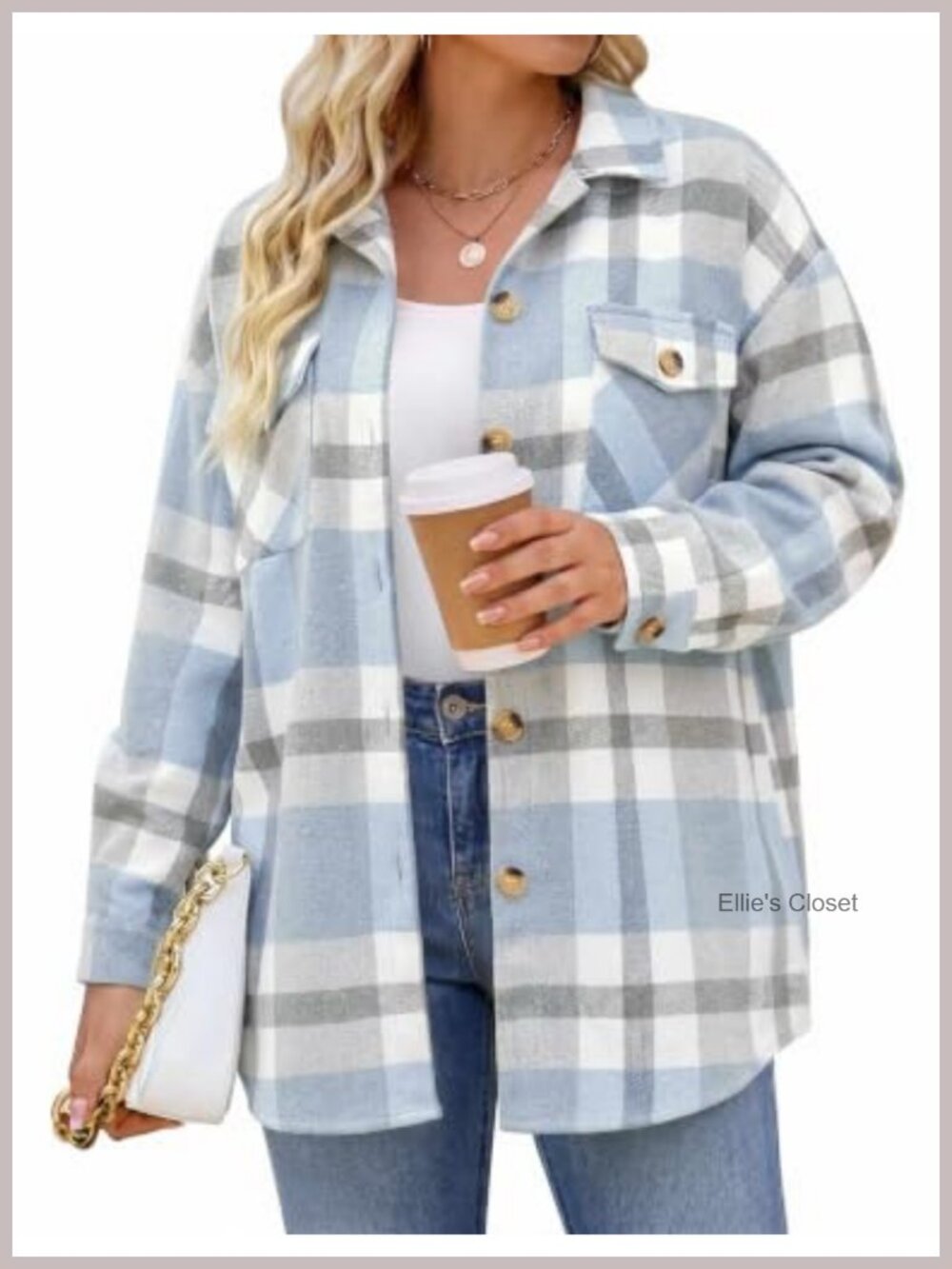 Plus Size Plaid Shacket Long Sleeve Button Down Casual Jacket